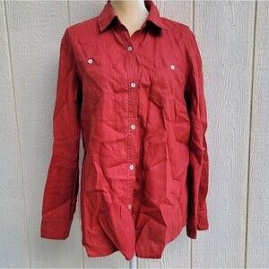 kate hill 100% linen rust colored button down blouse  wmns sz large
